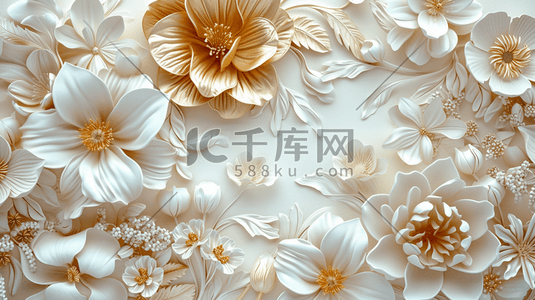 白色欧式简约花朵金属质感的插画1