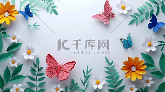 折纸简约插画图片_扁平化彩色折纸蝴蝶花朵的插画12