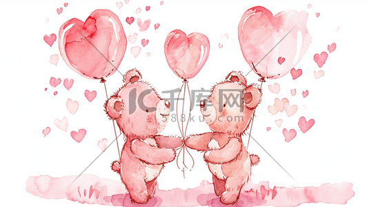 简约唯美手绘两只可爱小熊牵手气球插画12