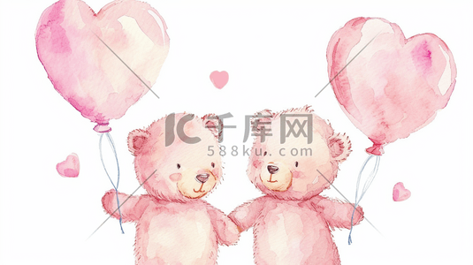 简约唯美手绘两只可爱小熊牵手气球的插画8
