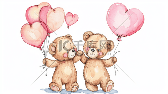 可爱小熊插画图片_简约唯美手绘两只可爱小熊牵手气球插画16