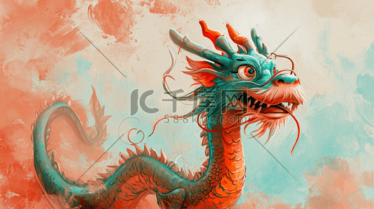 中国精神插画图片_手绘彩色中国龙年国画图画的插画14