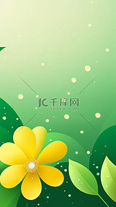 黄色树叶子插画图片_绿色黄色简约清新绿色露珠花朵春天树叶插画