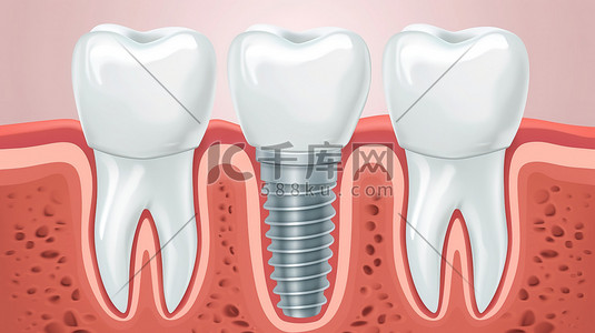 平面插画图片_种植牙特写平面插画