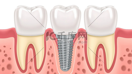 口腔结构图插画图片_种植牙特写平面插画
