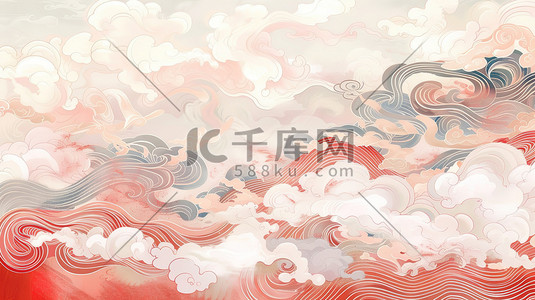 中国风图案中国风插画图片_祥云图案浅红色中国风素材