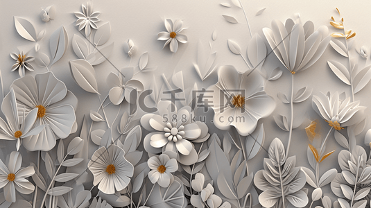 平面效果插画图片_简约墙面上立体花朵花纹装饰的插画16