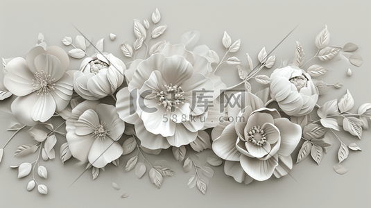 平面效果插画图片_简约墙面上立体花朵花纹装饰的插画13