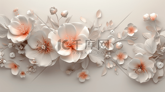 平面效果插画图片_简约墙面上立体花朵花纹装饰的插画4