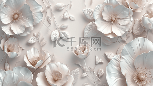 平面效果插画图片_简约墙面上立体花朵花纹装饰的插画19