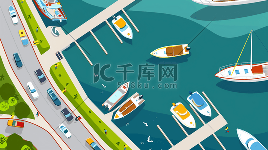 停靠在海岸线船只插画6