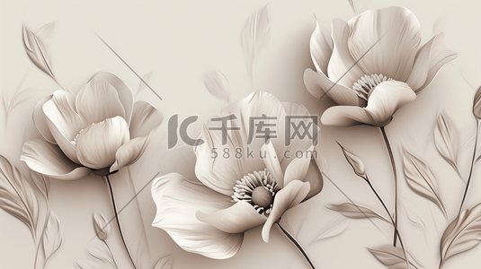 简约墙面上立体花朵花纹装饰的插画17