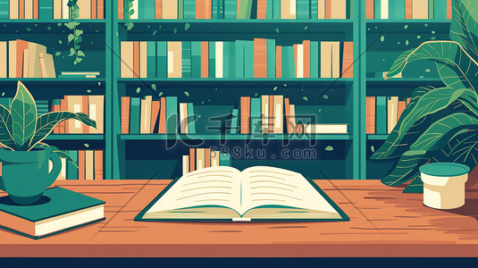 图书馆一本打开的书插画设计