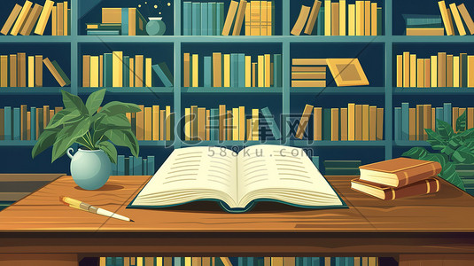 图书馆一本打开的书插画设计