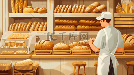 店插画图片_美味面包早餐店烘焙文化原创插画