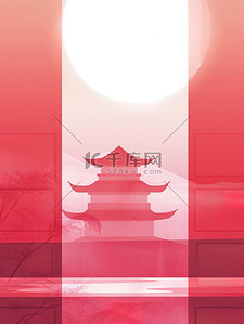 简约中国风古建筑插画海报