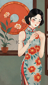 努力女性插画图片_民国穿旗袍的优雅女性插画6