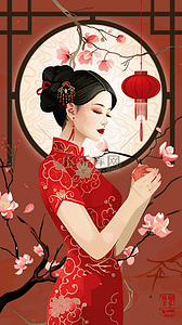 国风妇女节优雅女性女神节插画图片