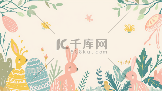 手绘手绘涂鸦插画图片_手绘复活节涂鸦彩蛋小兔子的插画4