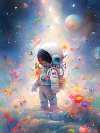 探索宇宙的可爱太空人插画设计