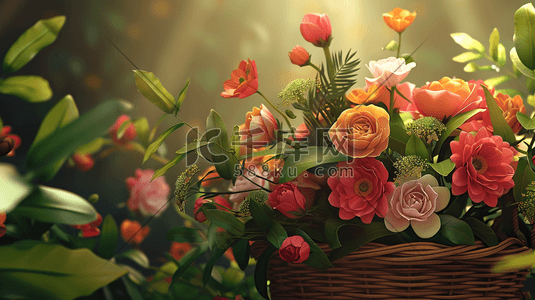 彩色时尚浪漫的女神节花朵花篮的插画10