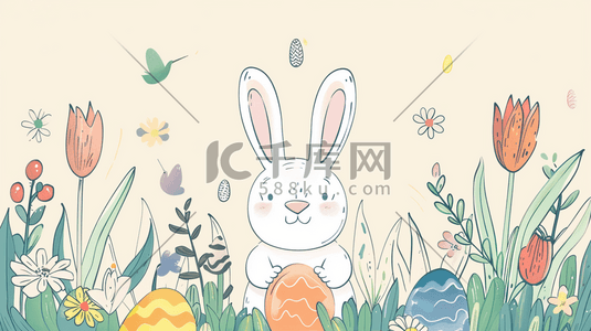 手绘复活节涂鸦彩蛋小兔子的插画23