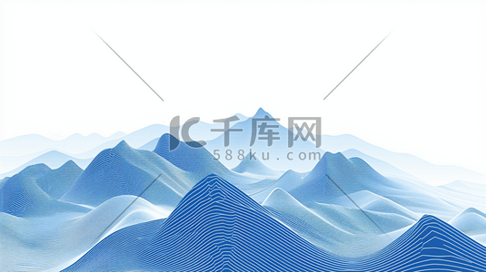蓝色中国风山水风景插画32