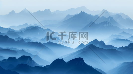 蓝色中国风山水风景插画4