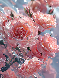 水中粉色玫瑰梦幻唯美图片