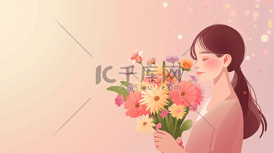 鲜花爱心礼盒插画图片_节日鲜花女性插画9