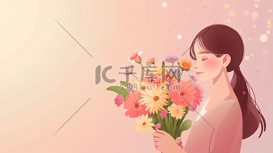 女性插画图片_节日鲜花女性插画9