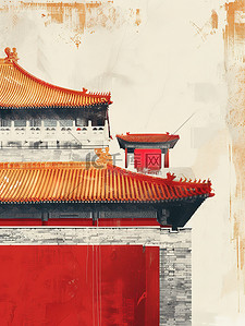 中国宫殿建筑和屋檐插画设计