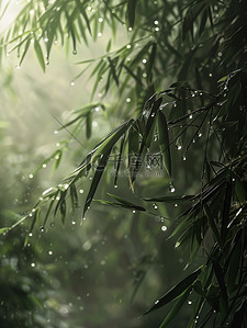 雨滴落在竹叶上春天雨水插画