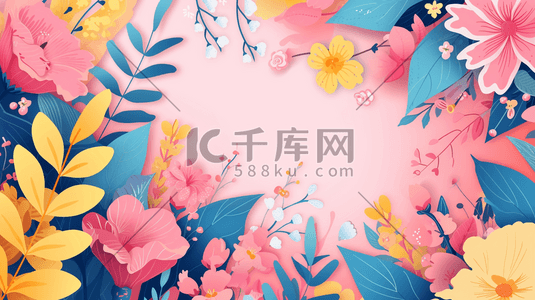 情人节边框插画图片_五彩缤纷花朵插画15