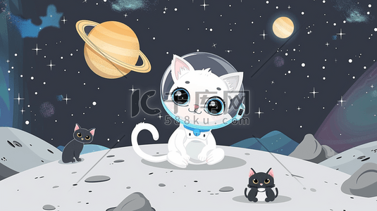 卡通星空宇宙插画图片_卡通立体宇宙星空小猫咪的插画1
