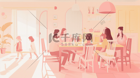 高端企业背景插画图片_粉色女神节高端女性聚会的插画11