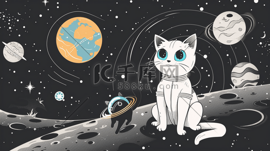 卡通立体宇宙星空小猫咪的插画4
