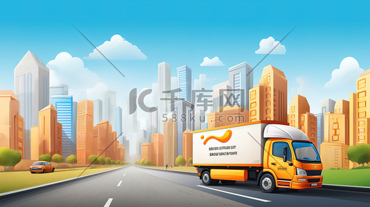 行驶证psd模板插画图片_高速公路上行驶货车物流车插画设计