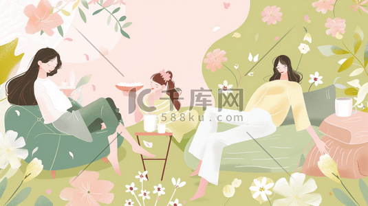 简约扁平化女性女神节聚会的插画2