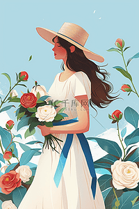 妇女节手绘插画女人鲜花