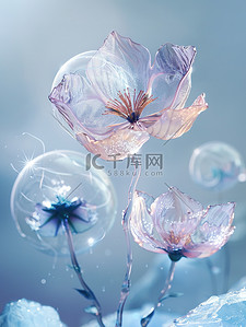 玻璃水晶花梦幻浅蓝色插画海报
