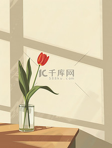 桌子上玻璃花瓶里的郁金香插画海报