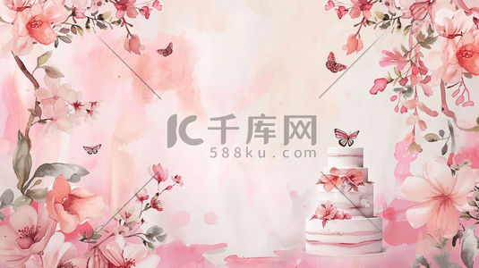 婚礼粉色婚礼插画图片_浪漫花艺造型插画6