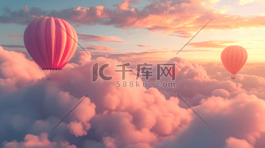 降落伞插画图片_唯美美丽降落气球在空中飞翔的插画9