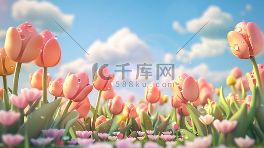 3D卡通春季花朵郁金香图片