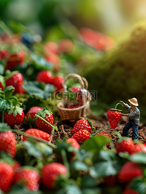 农民们正在采摘新鲜的大草莓插画素材