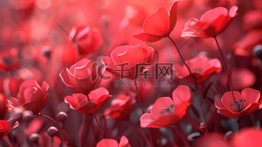 红色韩式花朵插画图片_红色花朵平面平铺女神节日设计的插画16