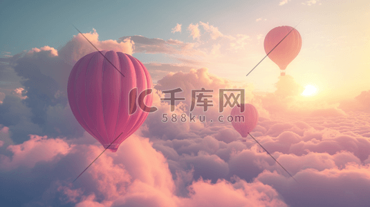 降落伞插画图片_唯美美丽降落气球在空中飞翔的插画1