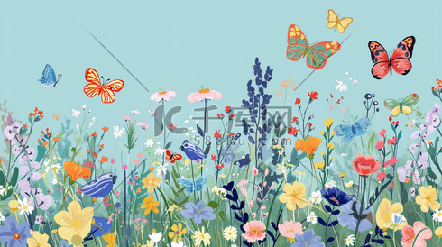 花丛中飞舞的蝴蝶插画7