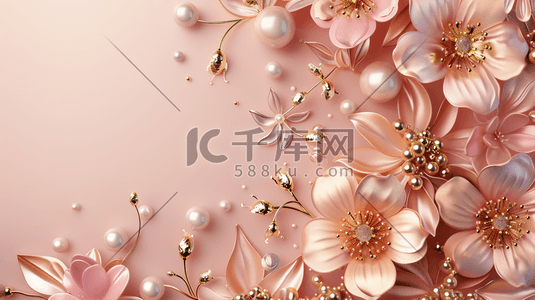 粉色简约立体墙上壁画花朵的插画18